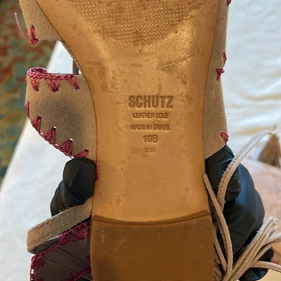 Schutz Willow Light Wood Nude Gladiator Sandals Stitched Tie Up size 10 EUC - Picture 5 of 5